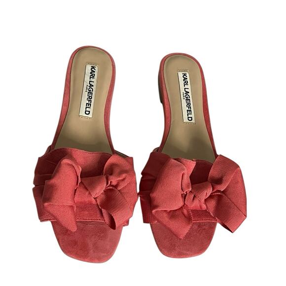 Karl Lagerfeld Rosie Sandals Women’s shoes Flats Bow 6 Coral Pink Backless - Picture 1 of 8
